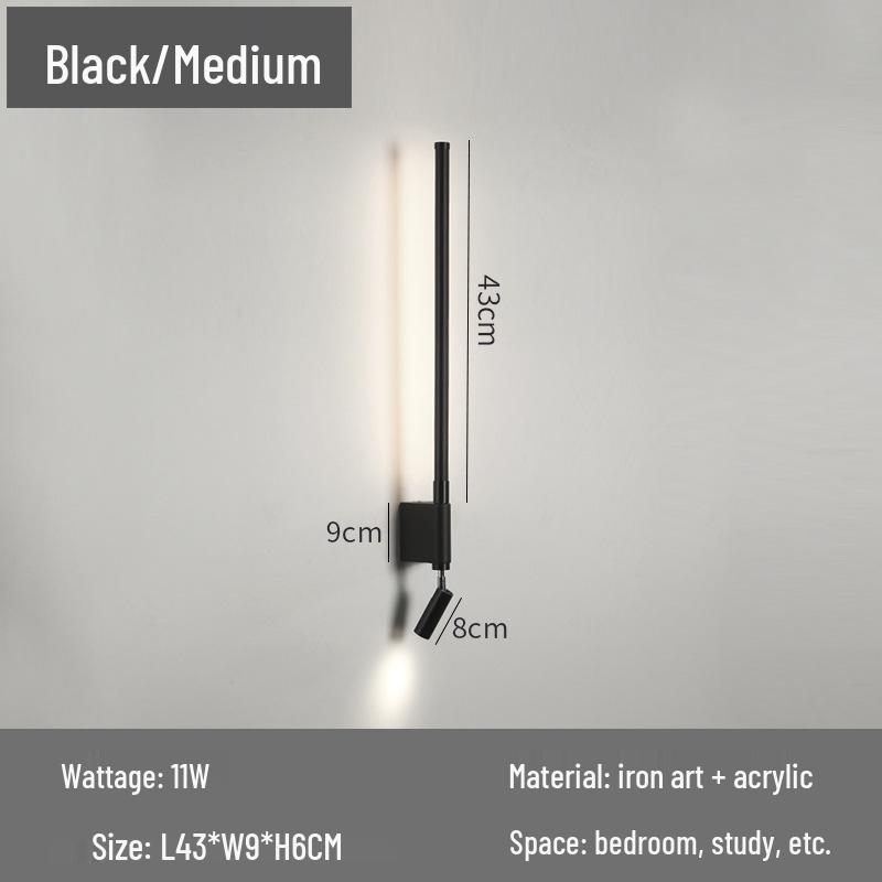 Скандинавский минималистичный настенный светильник в виде длинной полосы для прикроватной тумбочки с защищающим глаза светом для чтения и выключателем для прихожих, входов и гостиничных номеров