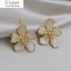 14-каратное настоящее золотое покрытие, корейский дизайн, модные ювелирные изделия, циркониевые акриловые серьги-цветы, милые женские аксессуары для вечеринок