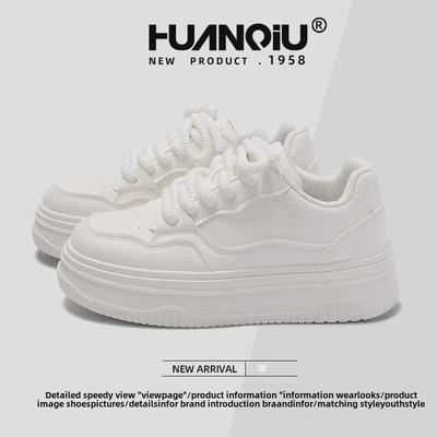 Модные женские белые повседневные туфли в корейском стиле на толстой подошве 2024 года для ношения в любое время года