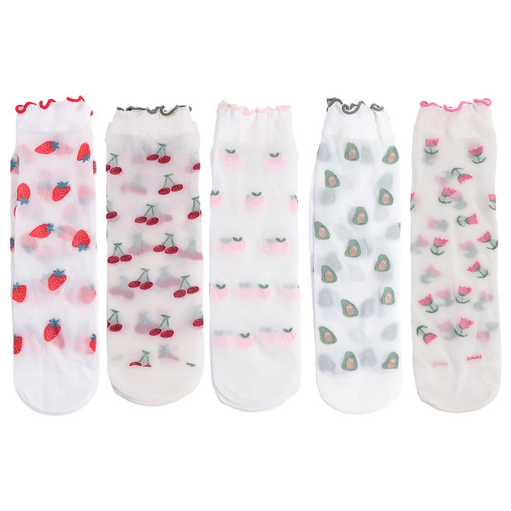 Персиковые Прозрачные Носки с Воланами в Виде Цветов Авокадо Фруктовые Сетчатые Тюлевые Носки Средней Длины Леди