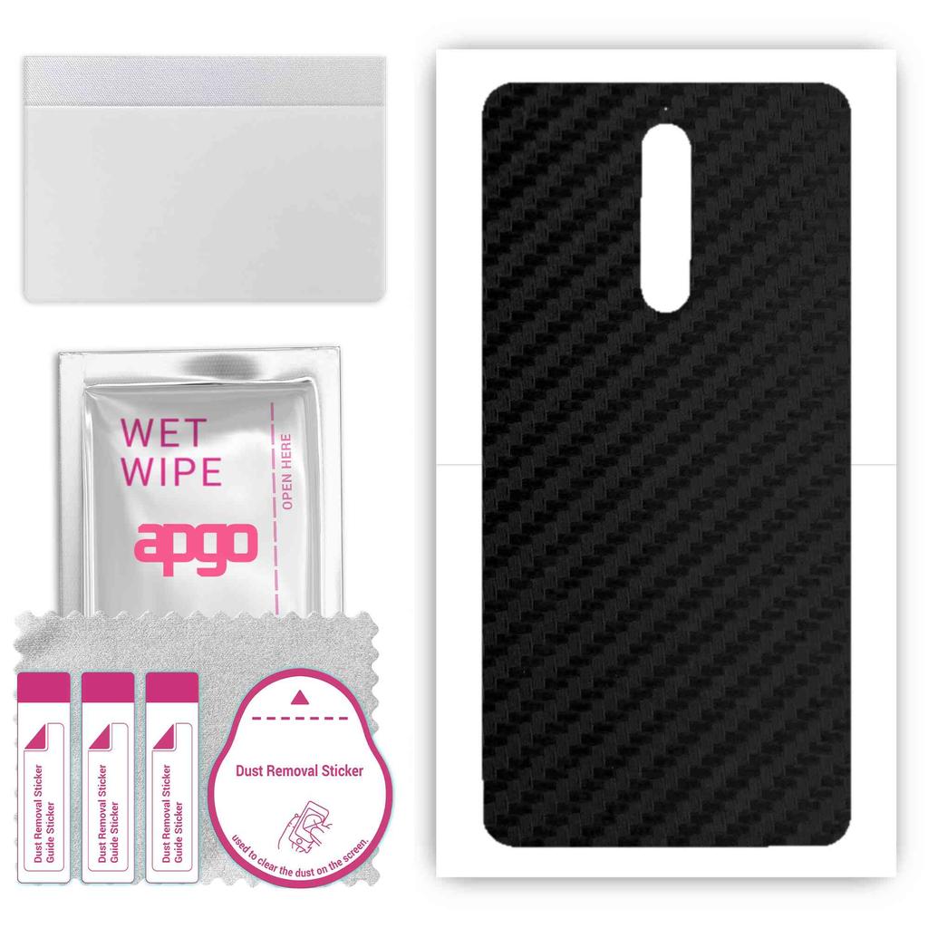 apgo Protective Skin Sticker for the back compatible with Nokia 8, Wrap Film, Foil, Vinyl - Pattern Carbon Black