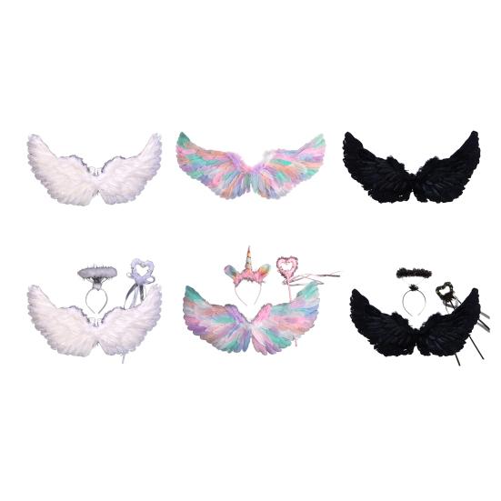 Angel Wings for Kids Girls Feather Angel Wings Costume with Headband Wand Halloween Cosplay Party Dress Up Props