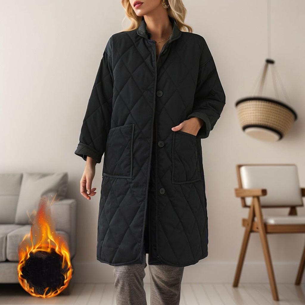 Vintage Women'S Solid Color Mid Length Cotton Collar Quilted Jacket Warm Winter Female 2023 Fashion Loose Warm Padded Coat