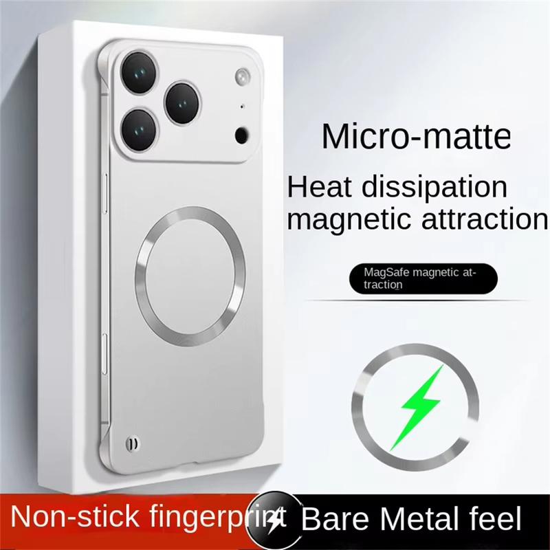 Ultra Thin Matte PC Frameless Phone Cases For iphone 17 16 15 14 13 12 Pro Max Plus 17 Air Case For Magsafe Magnetic Armor Cover