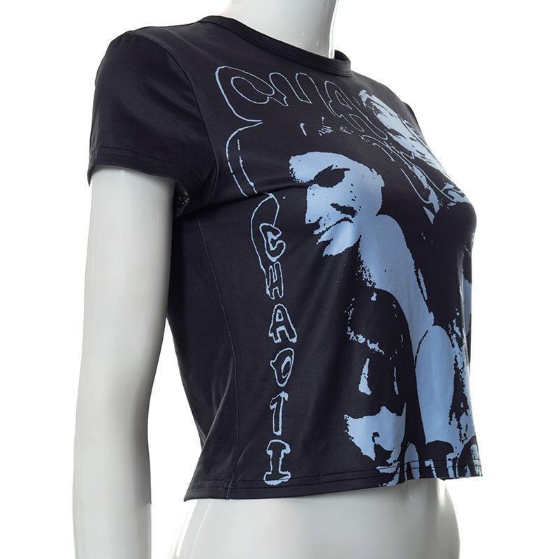 European and American Spring and Summer Crop Top Slimming Personalized Portrait Print Pattern Street Trend Ultra Short Vest