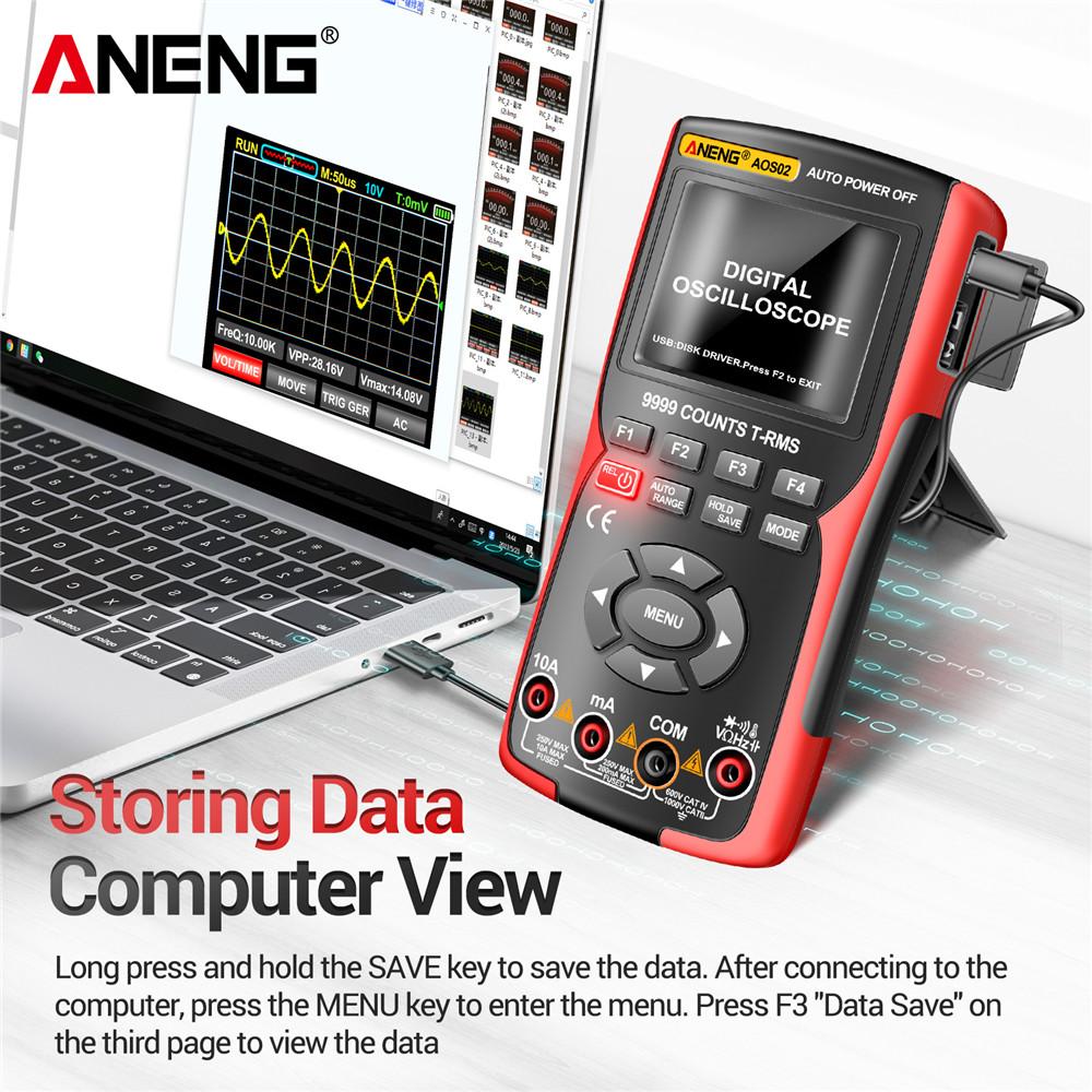 ANENG AOS02 Digital Oscilloscope Transistor Test Multimeter 48MS/s Sampling Rate 10MHZ Analog Bandwidth Support Waveform Storage Portable Tester Tools