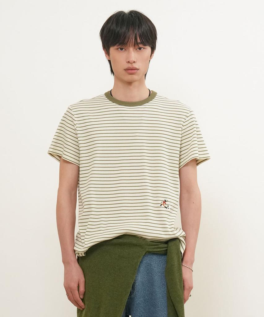 GENERALIDEA Man Minimal Embroidered Stripe Short Sleeve T-Shirt [Olive] / Gf1Mts006