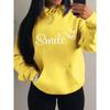 Smile Font Language Butterfly Pattern Hoody For Women Sport Pocket Clothing Cute Multicolor Streetwear Autumn Fashion Hoodies