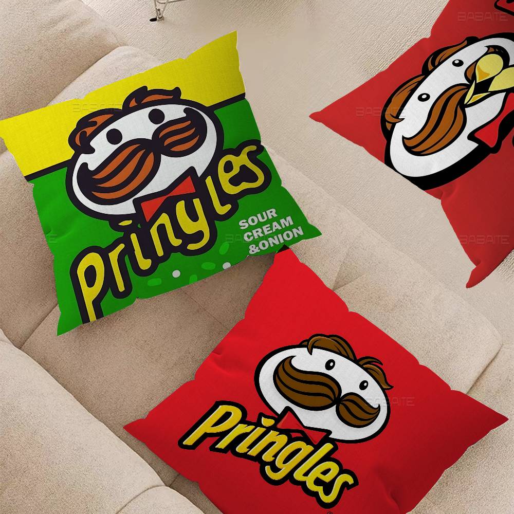 Классическая закуска ЛОГО P-Pringles Наволочки Мультяшная Декоративная для Дивана Домашняя Двусторонняя Печать Короткий Плюш Милая Наволочка