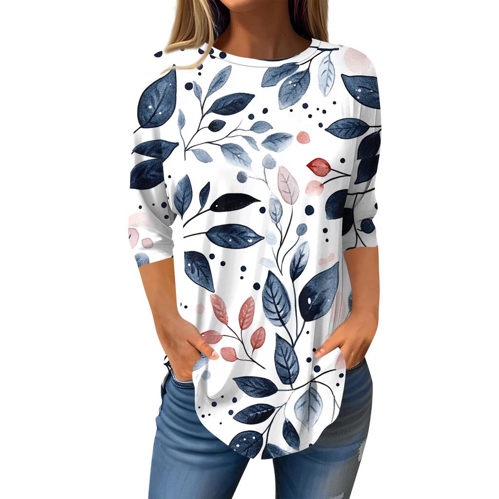 Рубашки с рукавом 3/4 для женщин, милые топы, футболки с рисунком, блузки, повседневные базовые топы больших размеров, пуловеры