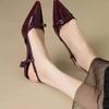 Fashion Summer Women's Dress Shoes Patent Leather Slip On Pointed Toe Sandals Buckle Slingbacks Mid Heels Pumps Sandalias Mujer2025