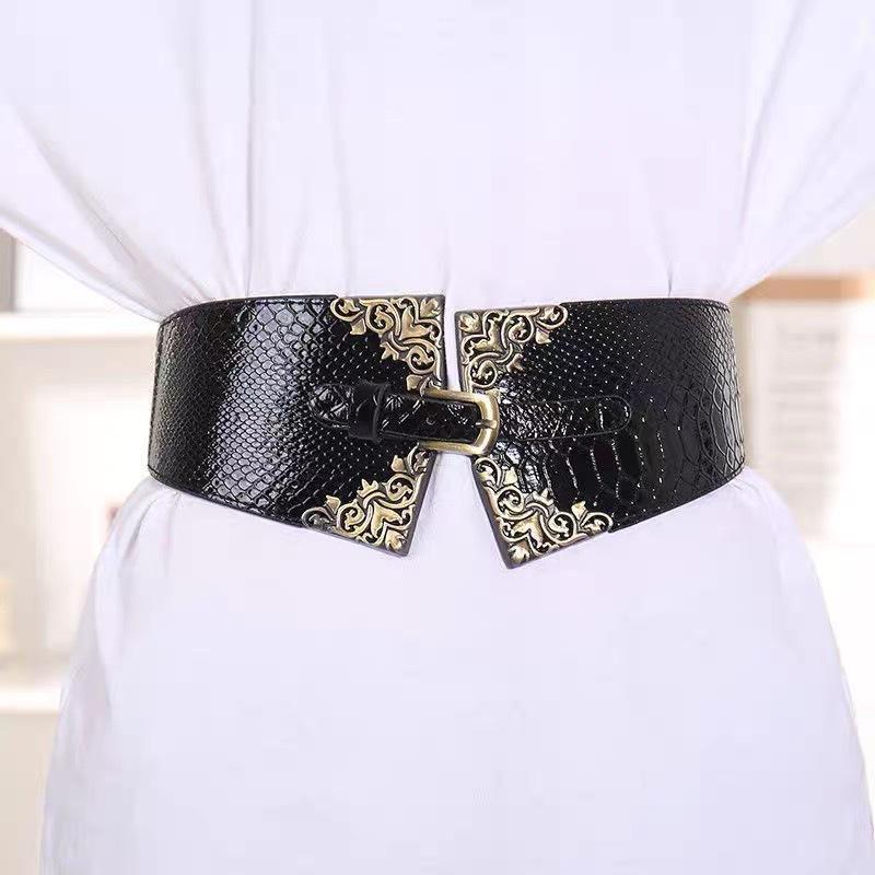 European and American Catwalk Needle Buckle Palace Style Peacock Pattern Women's Belt Elastic Ultra-wide Retro Waist Seal Elastic Belt