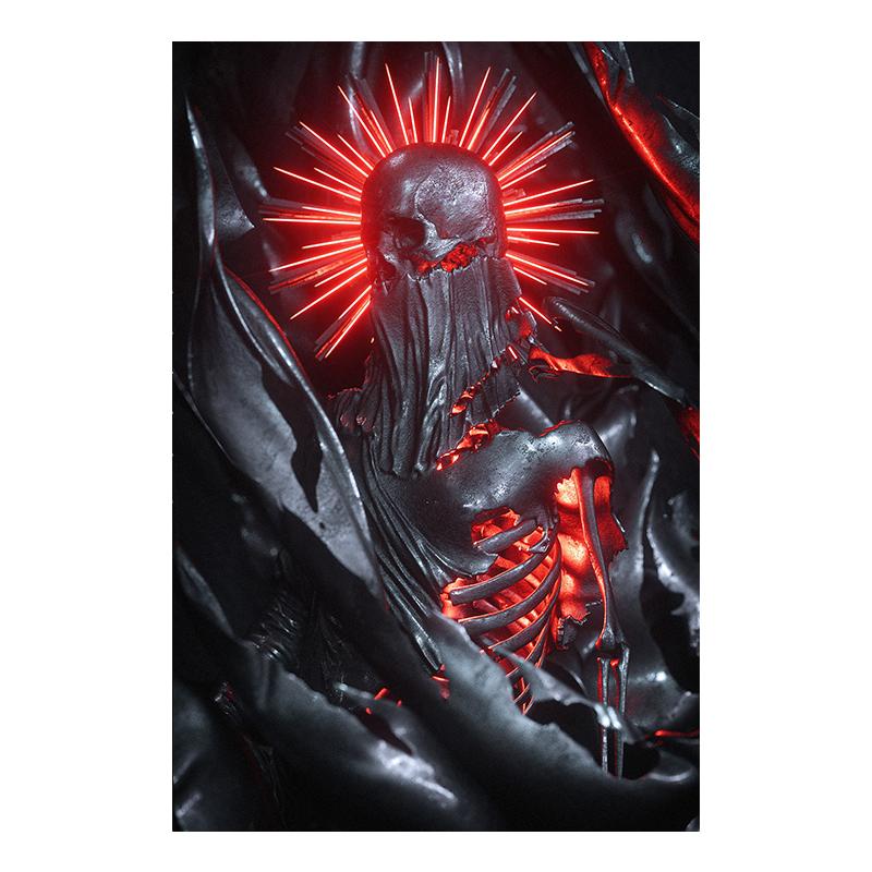 Черный, золотой, красный, абстрактный скелет, художественный холст, постер, готическая живопись, принт, металлическая текстура, череп, фотографии, домашний декор для комнаты