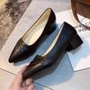 New Spring Single Shoes for Women's Middle Heel Spring and Autumn Black Soft Sole Leather Shoes Thick Heel Work Women's Shoes