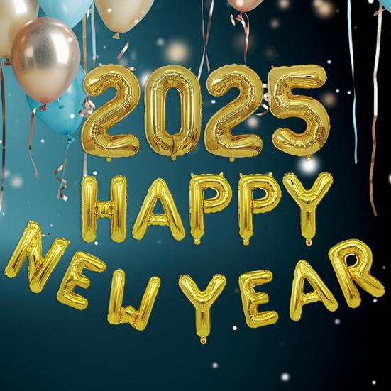 Набор воздушных шаров с Новым годом 2025 года, самозапечатывающиеся воздушные шары из алюминиевой фольги, баннер с Новым годом, фон для вечеринки в канун Нового года, декорации