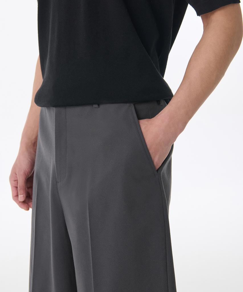 MUSINSA STANDARD Whipcord Wide Hidden Banding Half Slacks [Gray]