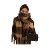 Winter Scarf Cashmere Feel Plush Scarf with Tassel Decoration Thickened Warm Plaid Pattern Winter