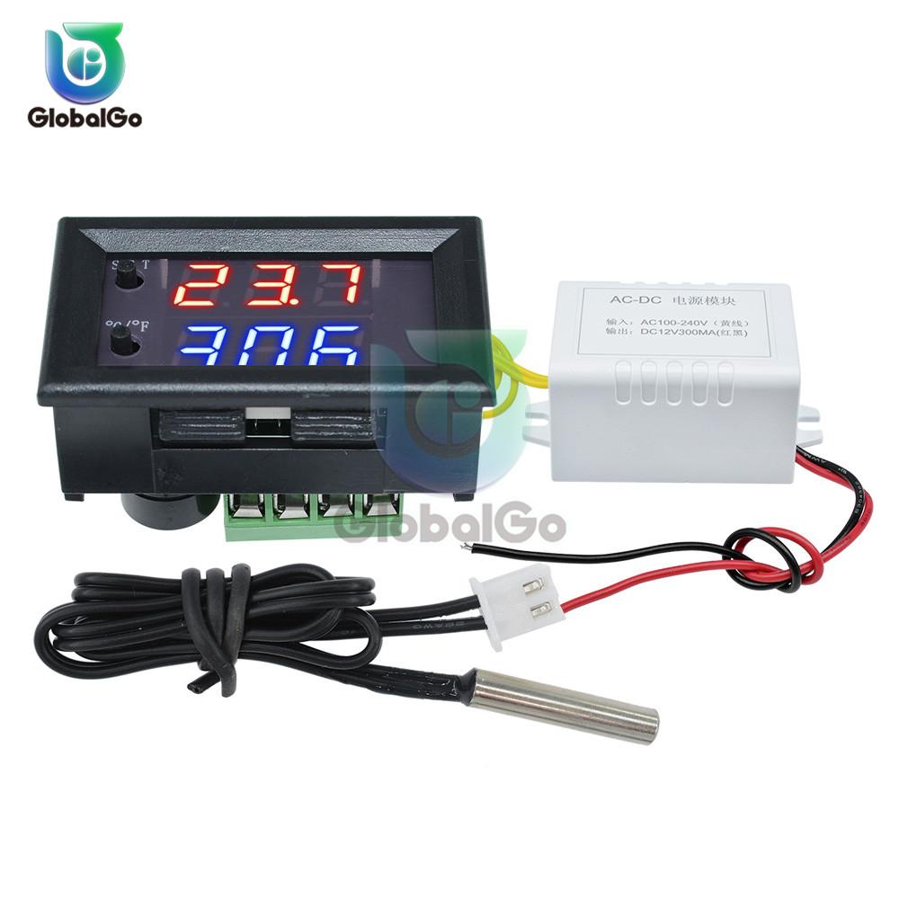 W1209WK W1219 Светодиодный цифровой контроллер температуры, переключатель, 30 см, датчик NTC, DC 12V, AC110-220V, термостат, регулятор, инструмент