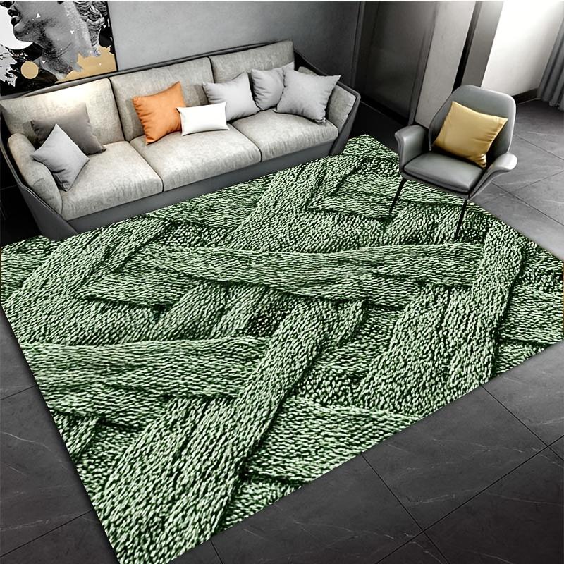 Olive Green Textured Bath Mat, Soft Flannel Non-Slip Rug, Printed Pattern for Bathroom, Living Room, Kitchen, Modern Home Decor