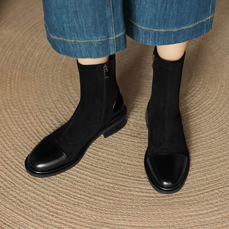 Krazing Po микрофибра Флок Зима Круглый носок Размер 33 Ботильоны Челси Размер 43 Молния Мода Низкий каблук Стрейч Ботильоны
