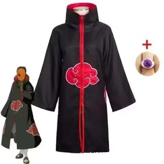 Naruto Akatsuki Tobi Cosplay Full Set: Obito Uchiha Costume with Coat, Mask, Shoes & Jade Ring – Perfect for Cosplay Events