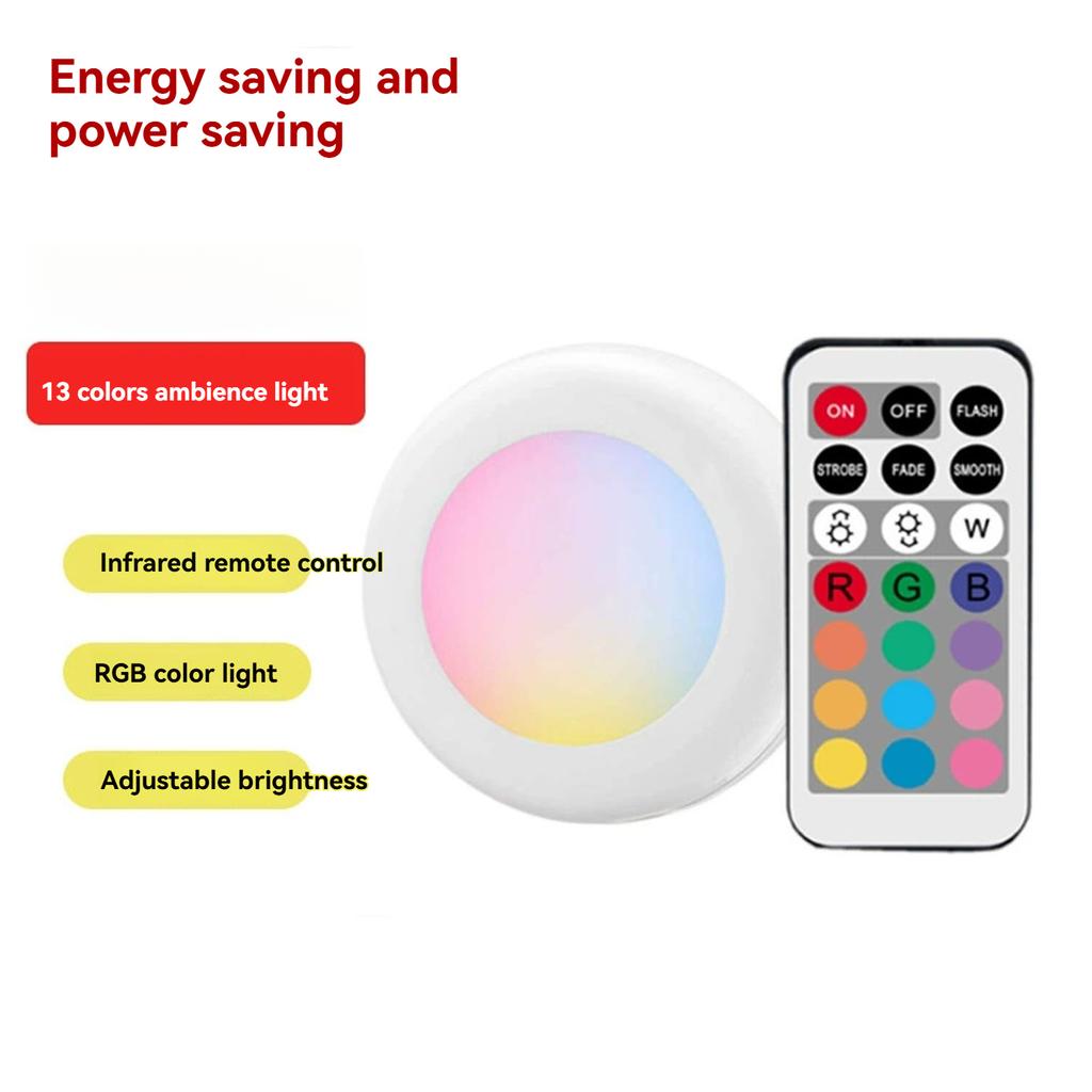 13 RGB Colors Rechargeable Puck Lights with Remote Wireless Under Cabinet Lighting with Dimmer Timer Magnetic Stick-On LED Tap Lights 6 Pack