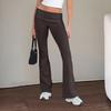 Women Pants Mid-rise Elastic Waist Adjustable Side Drawstring Long Trousers Solid Color Skinny Flared Pants