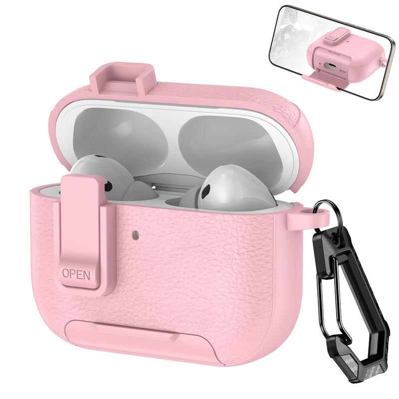 Чехол для AirPods 4 с кожаной текстурой, матовый чехол для наушников с подставкой для телефона, чехол для Bluetooth-гарнитуры для AirPods Pro 3 2 1, противоударный зарядный кейс для наушников
