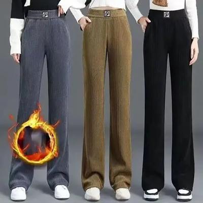 Осень-зима женские корейские модные элегантные флисовые толстые теплые брюки для офиса, сплошные узкие прямые брюки, повседневные панталоны