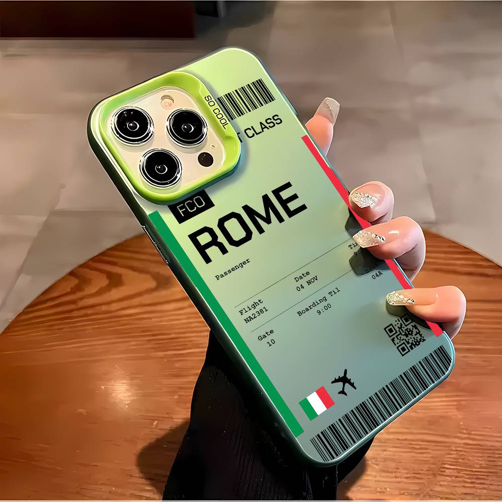 Италия Авиабилет Чехол для телефона iPhone 16 15 14 13 12 11 Plus Pro Max разноцветный Лазерный Аврора Ударопрочный Funda Чехол