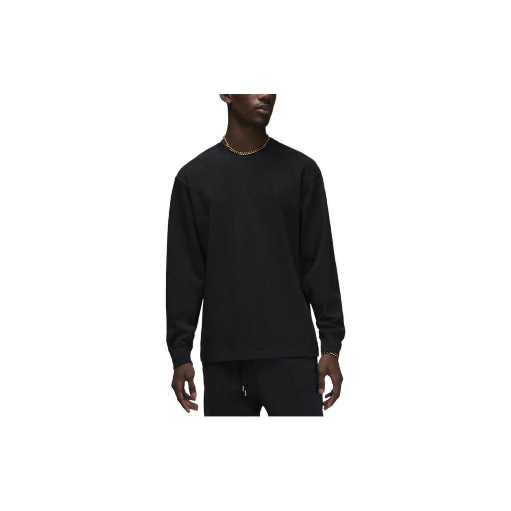 Jordan Wordmark Series Solid Logo Embroidered Crew Neck Long Sleeve T-Shirt Men Tops Black FJ0703-010