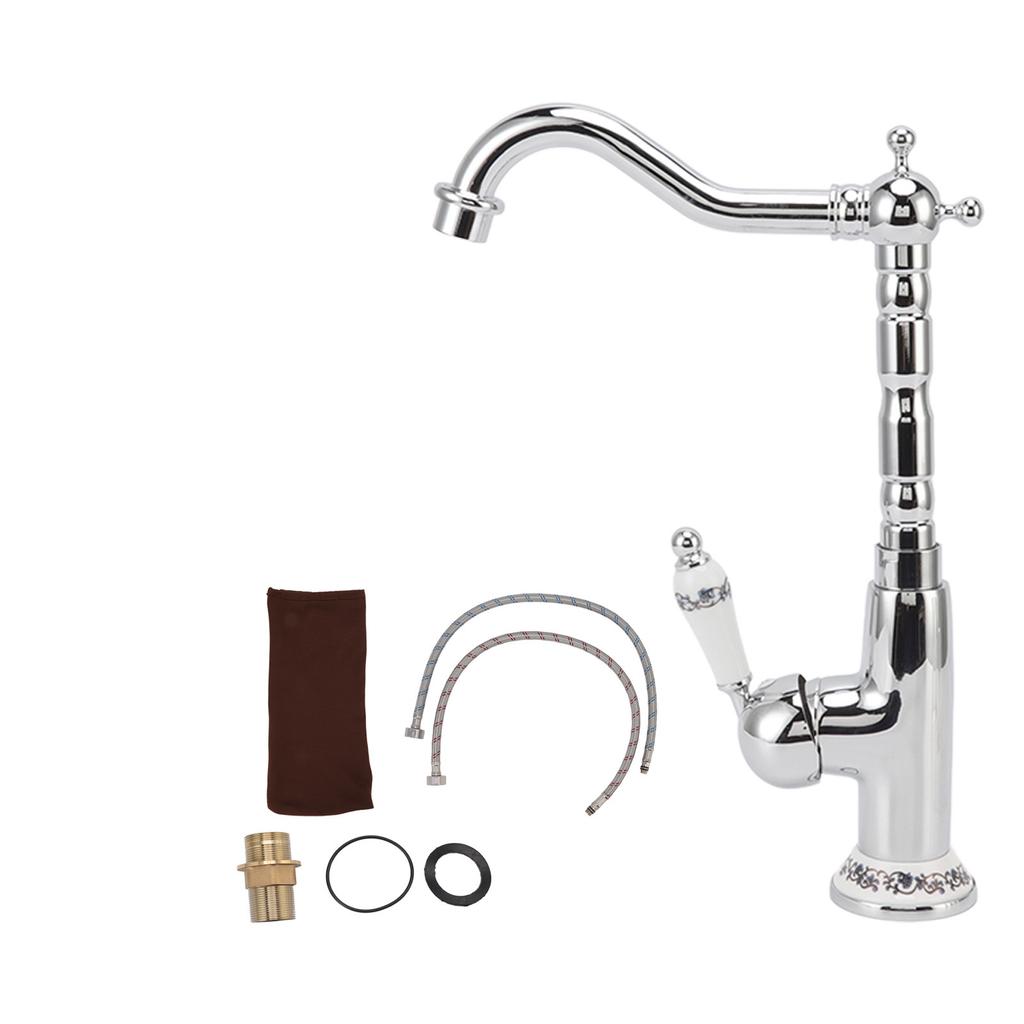 Водопроводный кран для ванной комнаты в стиле ретро, европейский стиль, латунь, гальваническое покрытие, с длинным изгибом шланга, смеситель для горячей и холодной воды