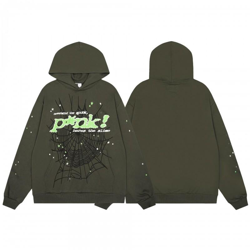 Sp5der FW23 Hoodie Unisex Streetwear Pullover Sweatshirt With Web Print Loose Fit Cotton Blend