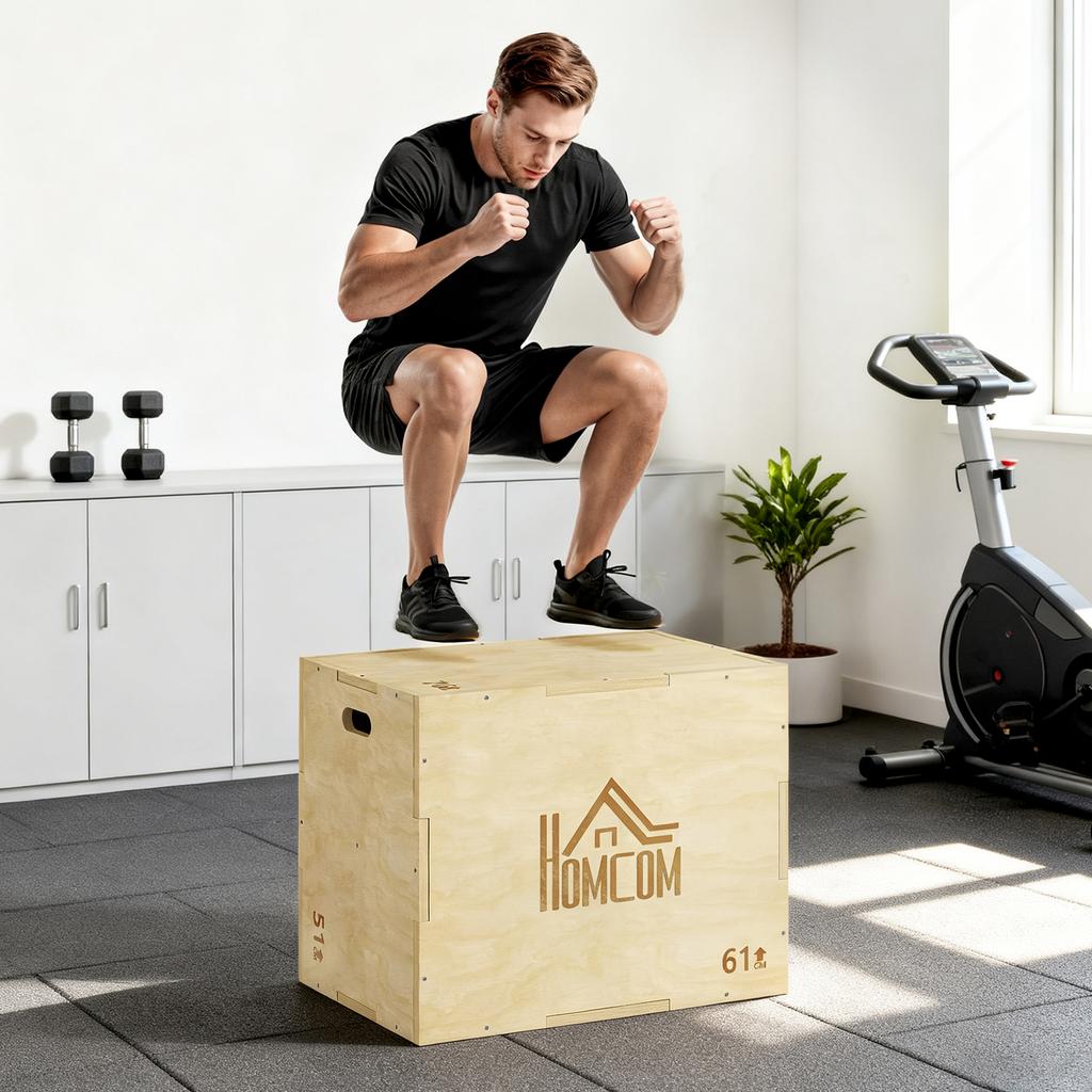 Plyometric Box Jump Equipment for Strength Training, 51/61/76 cm, 3-In-1, Wooden