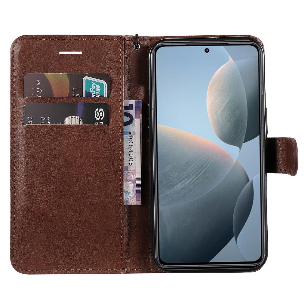 For Xiaomi 14T Case Solid Color Leather Mobile Cover Wallet Stand with Strap