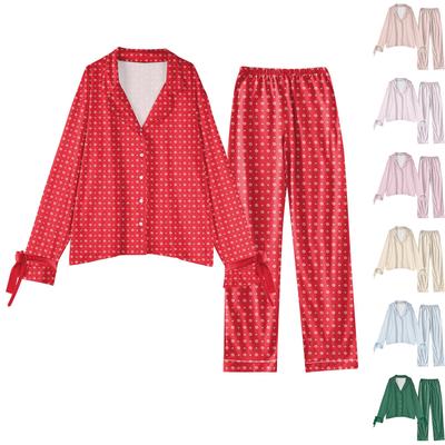 Женский костюм из 2 предметов с принтом, топ на пуговицах с длинными рукавами, широкие брюки, комплект, пижамный домашний повседневный костюм