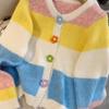 Женский вязаный кардиган с цветочными полосками и пуговицами, свободный женский свитер, осенний однобортный топ с длинными рукавами