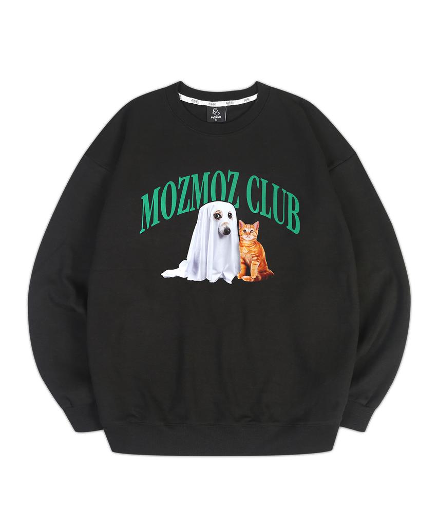 MOZMOZ Real Invisible Puppy Oversized Fleece-Lined Sweatshirt Black