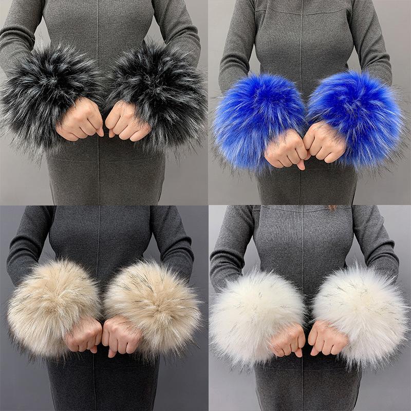 1 пара пушистых браслетов на руку, женские теплые зимние из искусственного меха лисы