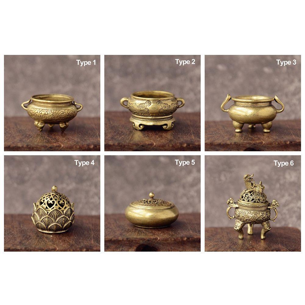 Desktop Ornaments Home Decoration Retro Brass Censer Hollow Lotus Incense Burner Mini Qilin Head
