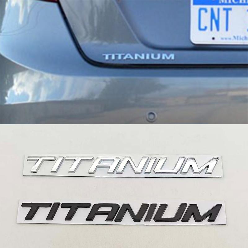 AJE1 1pc Chrome Black Car Sticker Logo TITANIUM Rear Boot Badge Emblem For Ford Ecosport Fiesta Focus Mondeo Edge Escape Kuga Galaxy
