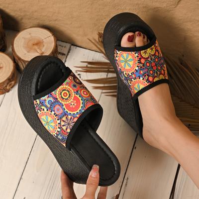 Обувь Женская Уличная Женские Шлепанцы Платформа Повседневные Шлепанцы Женские Смешанные Цвета Круглый Носок Высокая Танкетка Сандалии Слайды Женские