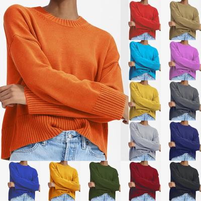 Женский модный свитер, однотонный короткий пуловер с круглым вырезом, свитер