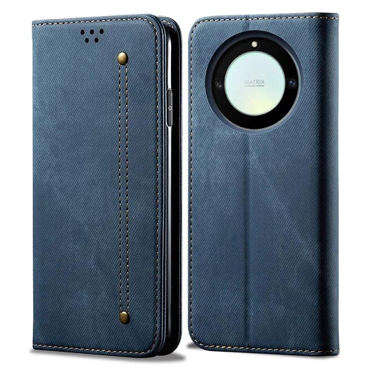 Для Honor X40 5G противоударный кожаный джинсовый чехол с текстурой ткани и подставкой-кошельком