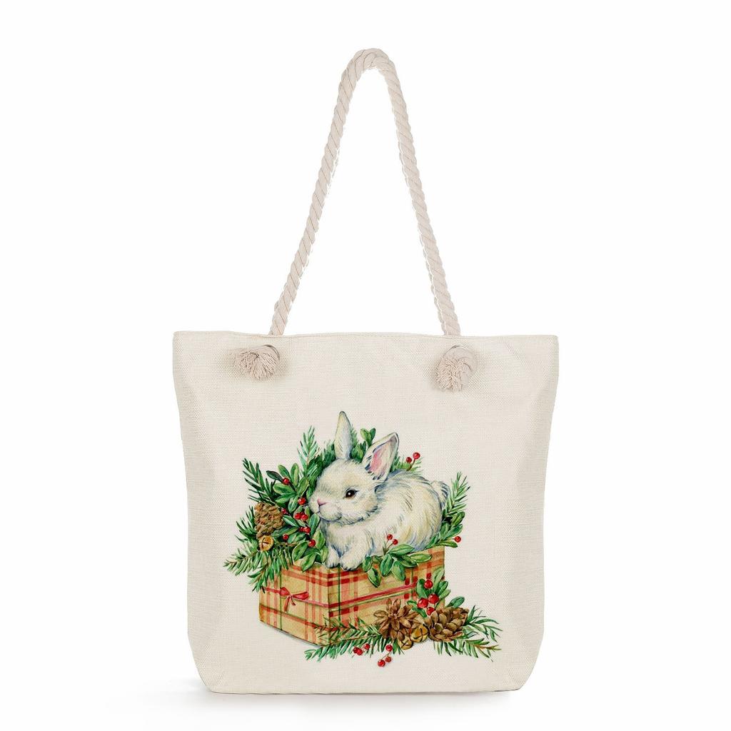 Creative Rabbit print thick rope single-shoulder beach bag 7247 CLE