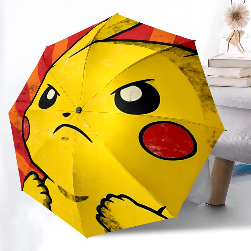1pc Angry Pikachu Durable Cartoon Folding Umbrella, Portable Compact Umbrella for Men and Women G003