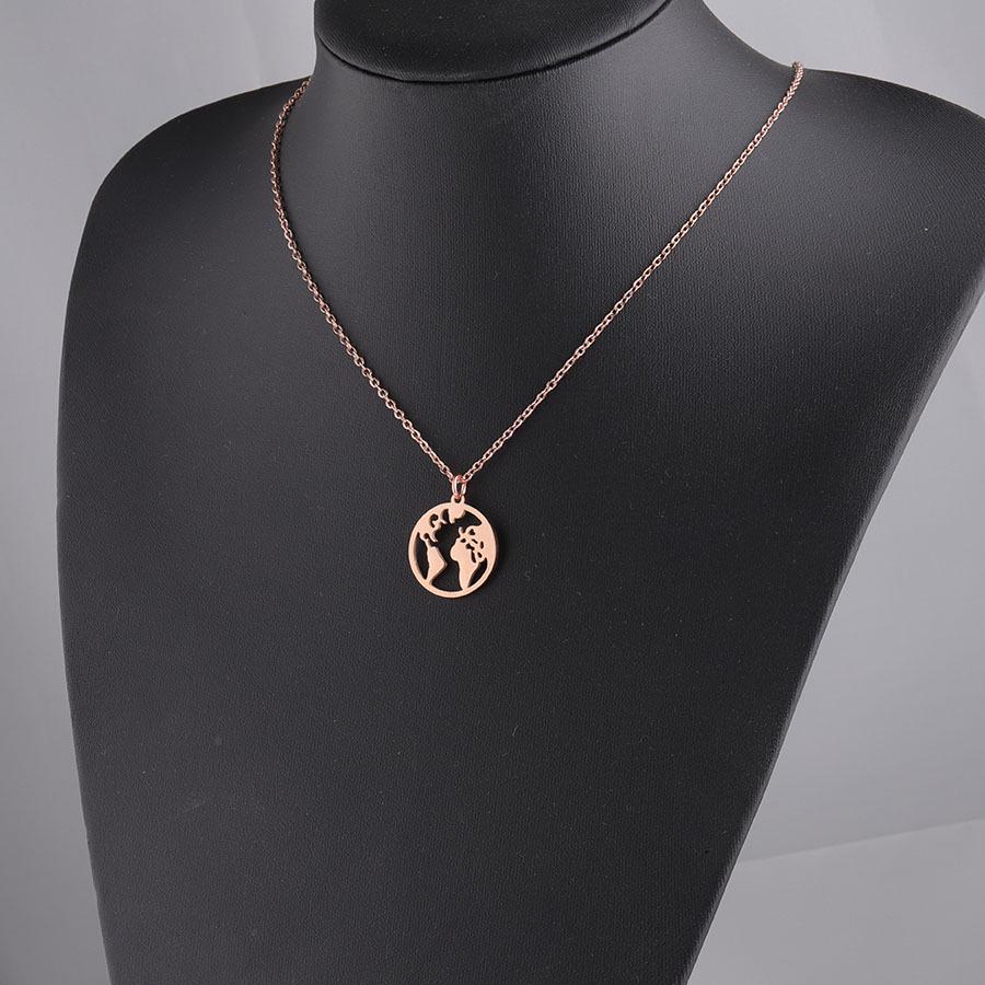 Геометрическое полое ожерелье из нержавеющей стали с картой мира