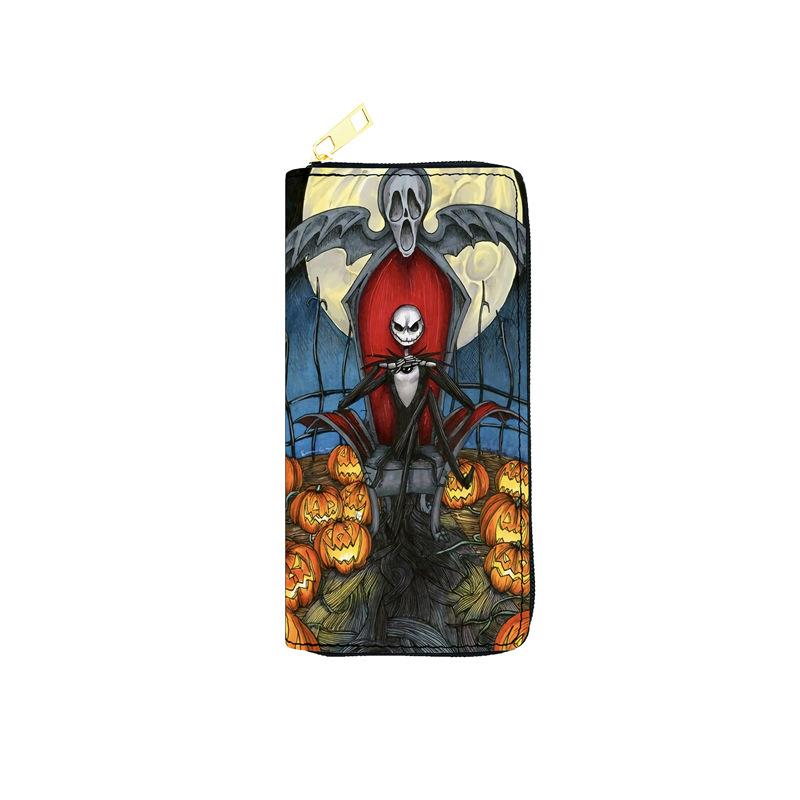 Nightmare Before Christmas PU Long Zip Wallet for Women Single Zipper Clutch Cosmetic Bag Jack Skellington Print 3pcs