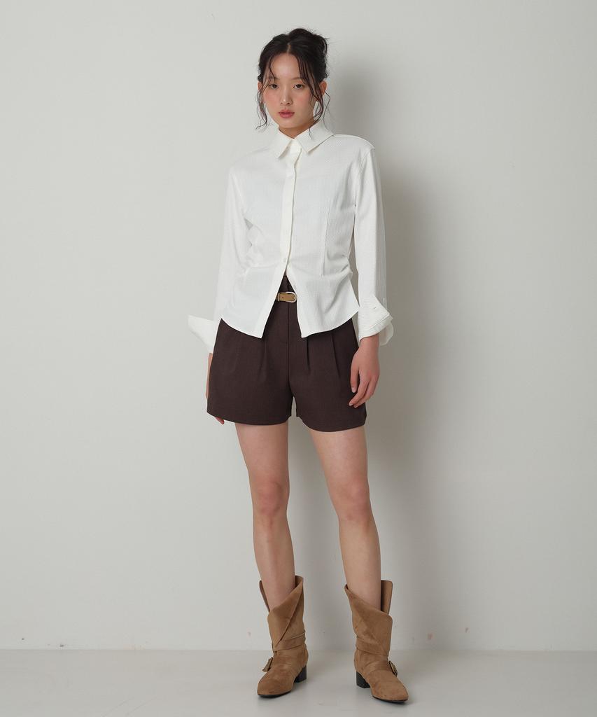LOVENTINA Twill Pintuck Shorts_Brown