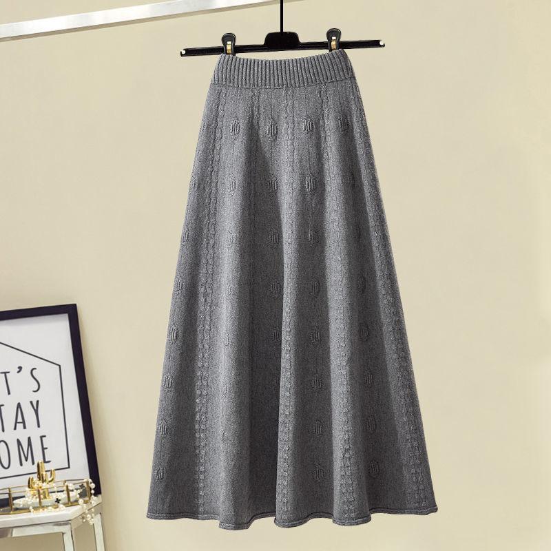 Осень-зима женские юбки костюмы пуловер вязаный свитер трикотажная юбка комплект из двух частей эластичный свитер с круглым вырезом юбка-трапеция наряды